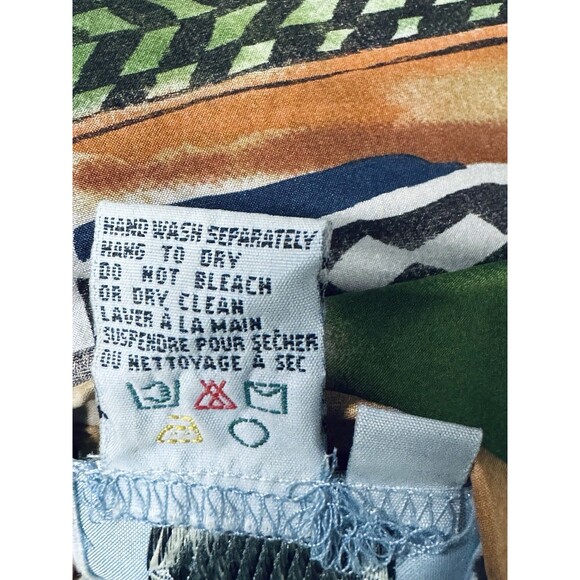 VTG Silk's Brand 100% Silk Long Sleeve Blouse Geometric Design Earth Tones 1X - Picture 5 of 5